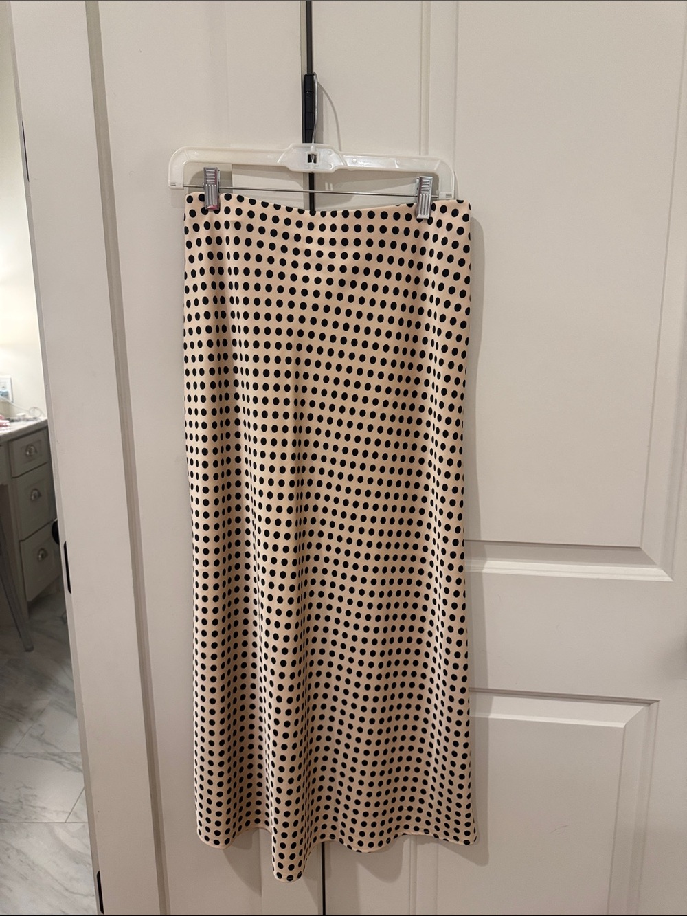 Rachel Zoe Beige Midi Skirt with Black Polka Dots